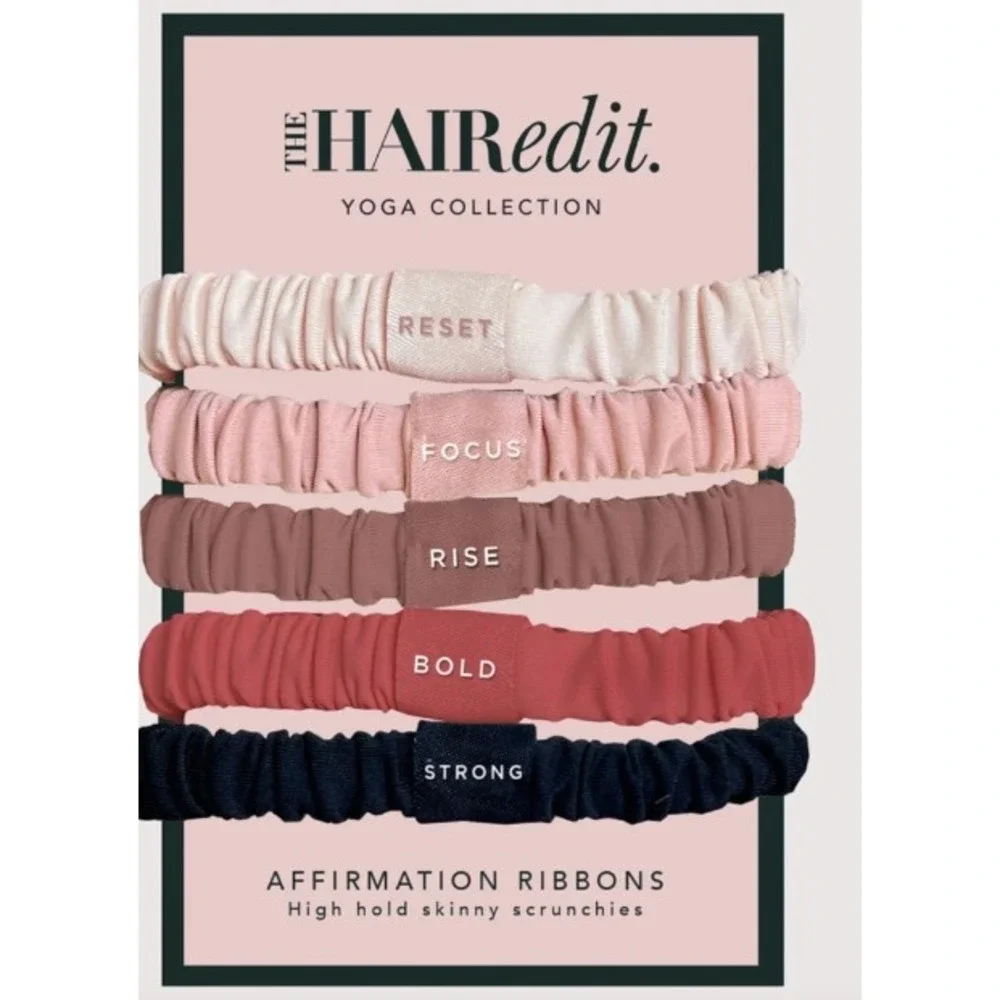The HAIR Edit Yoga Collection Affirmation Ribbons Skinny Scrunchies 5 Pack NEW